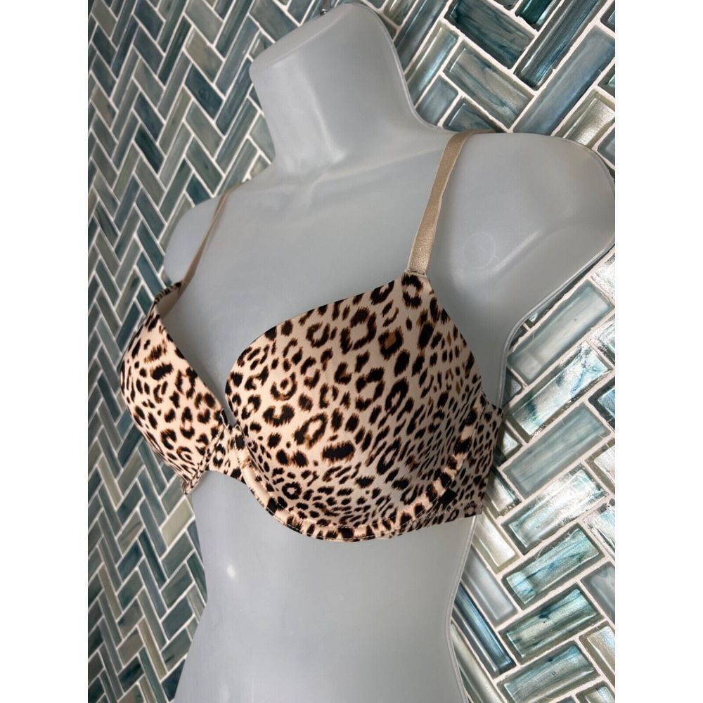 VICTORIA'S SECRET BEIGE LEOPARD CHEETAH PRINT SILKY LINED‎ DEMI BRA 32DD - Picture 4 of 11
